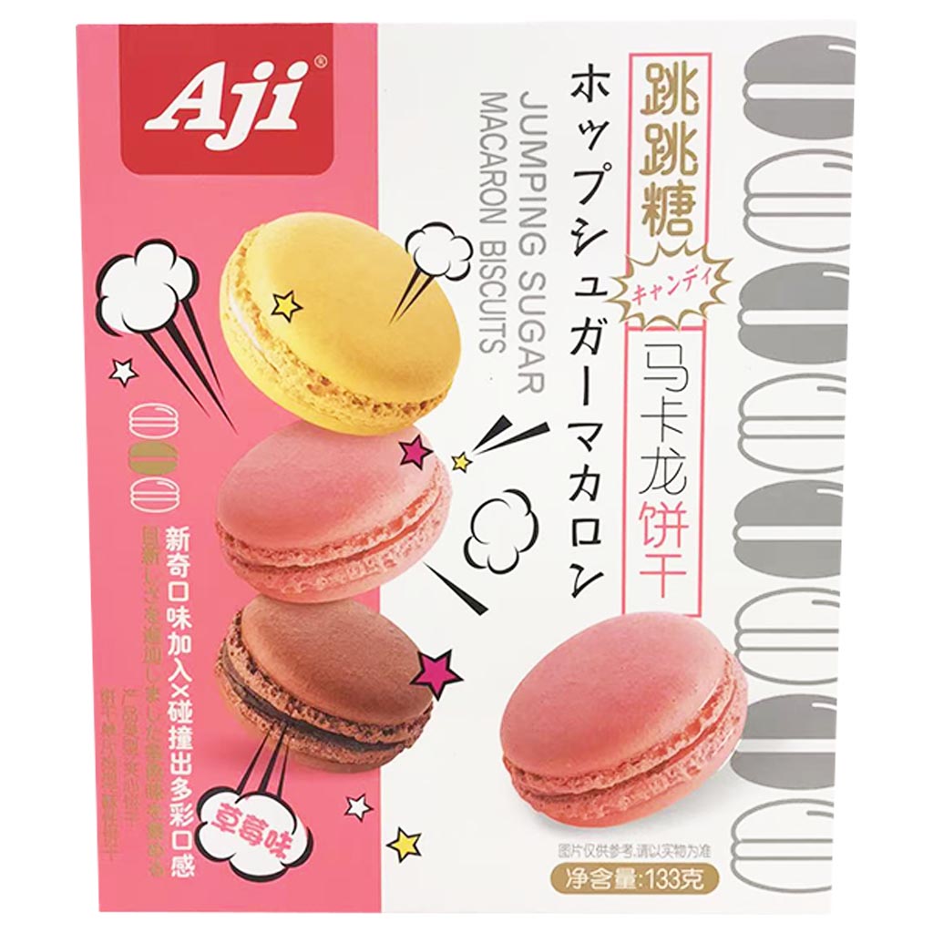 Aji Popping Candy Macaron Strawberry 133g ~ Aji跳跳糖馬卡龍餅乾草莓 133g
