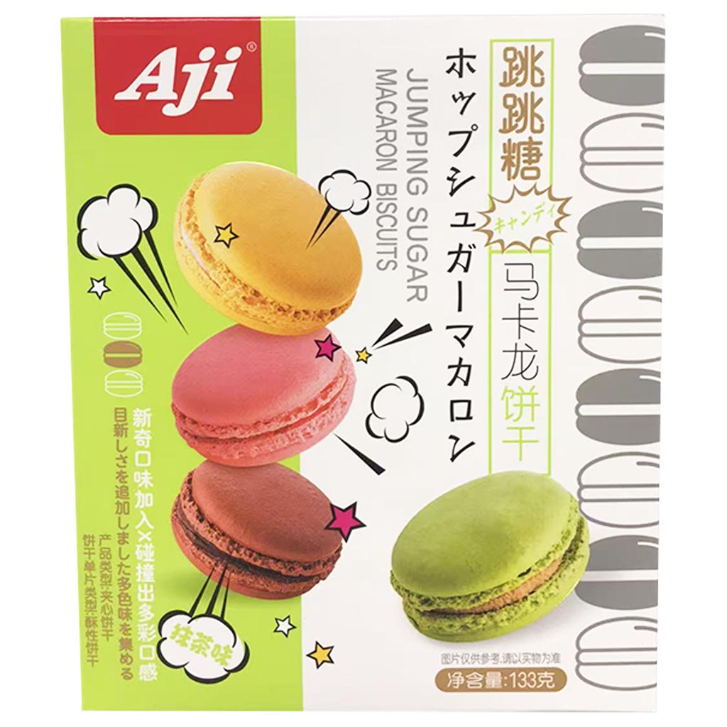 Aji Popping Candy Macaron Biscuit Matcha 133g ~ Aji跳跳糖馬卡龍餅乾抹茶 133g