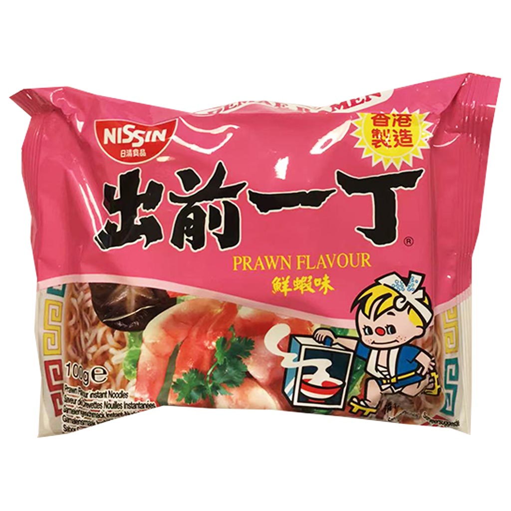 HK Nissin Instant Noodle Prawn Flavour 100g ~ 香港出前一丁包装鲜虾面 100g