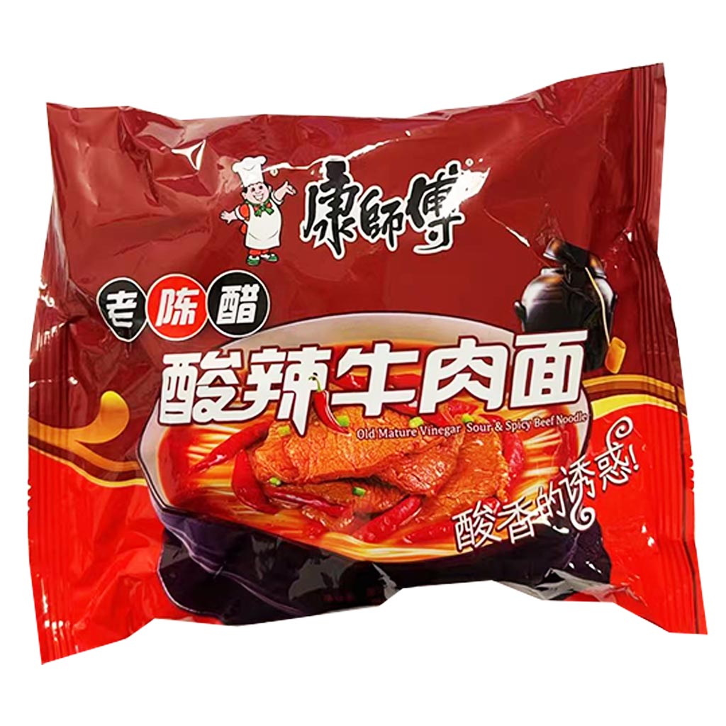 Master Kong Noodle Vinegar Sour Hot Beef 110g ~ 康师傅经典单包老陈醋酸辣牛肉麵 110g