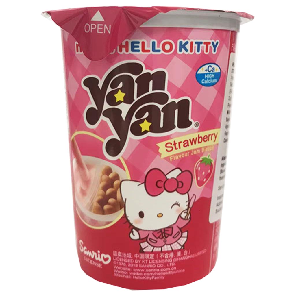 Meiji HelloKitty YanYan Cup Strawberry S 25g ~ 明治欣欣杯HELLO KITTY装草莓味酱饼干条小 25g