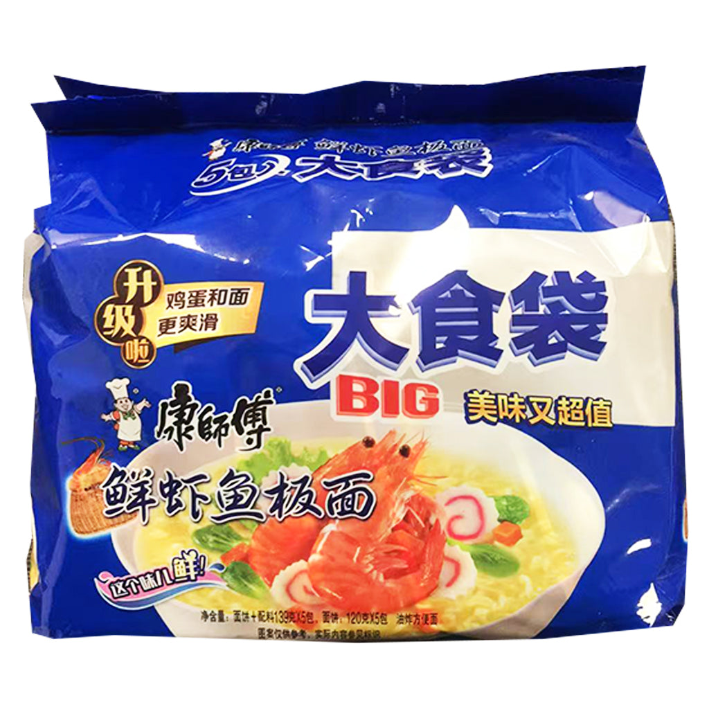 Master Kong Fish Big Noodle Multipack 695g ~ 康师傅大食袋鲜虾鱼板面5连包 695g