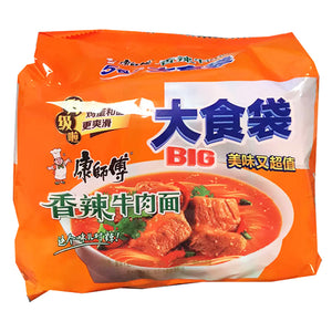 Master Kong Spicy Beef Big Multipack 144g ~ 康师傅 大食袋 香辣牛肉面 5连包 144g