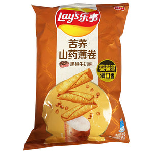 Lays Tartary Buckwheat Yam Curls 80g ~ 乐事 苦荞山药薄卷 黑椒牛扒味 80g