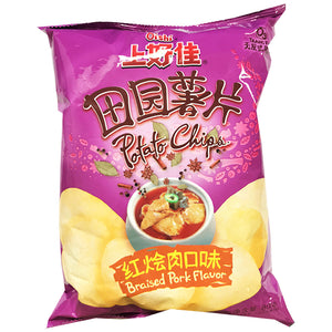 Oishi Potato Chips Braised Pork Flavour 80g ~ 上好佳田园薯片紅燴肉口味 80g