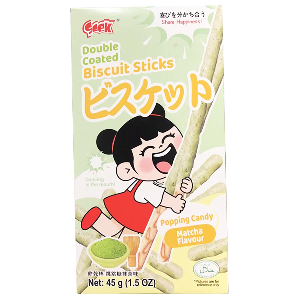 Soek Biscuit Sticks Matcha Popping 45g ~ Soek餅乾棒跳跳糖抹茶味 45g