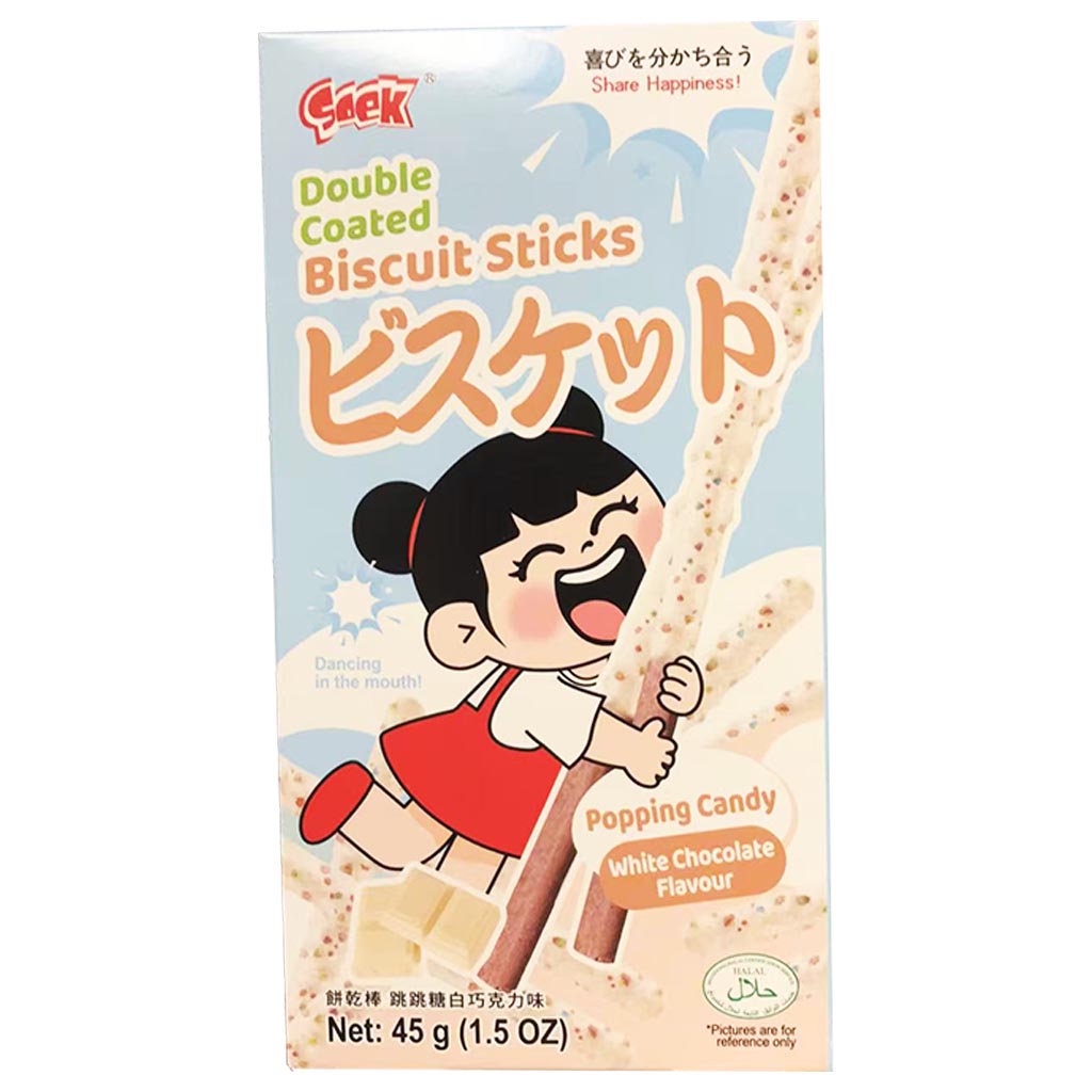 Soek Biscuit Sticks White Choco Popping 45g ~ Soek餅乾棒跳跳糖白巧克力味 45g