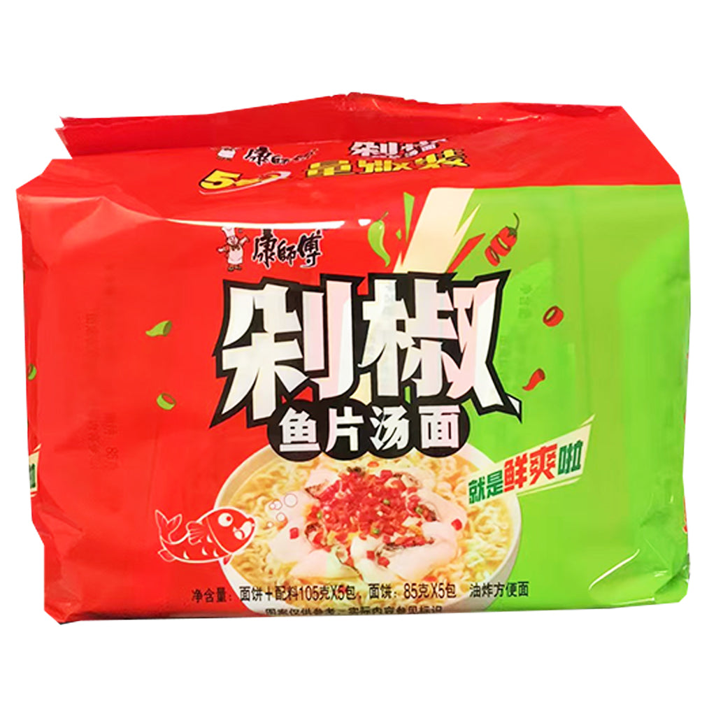 Master Kong Noodle Pickled Chilli Fish 525g ~ 康师傅剁椒鱼片汤面5连包 525g