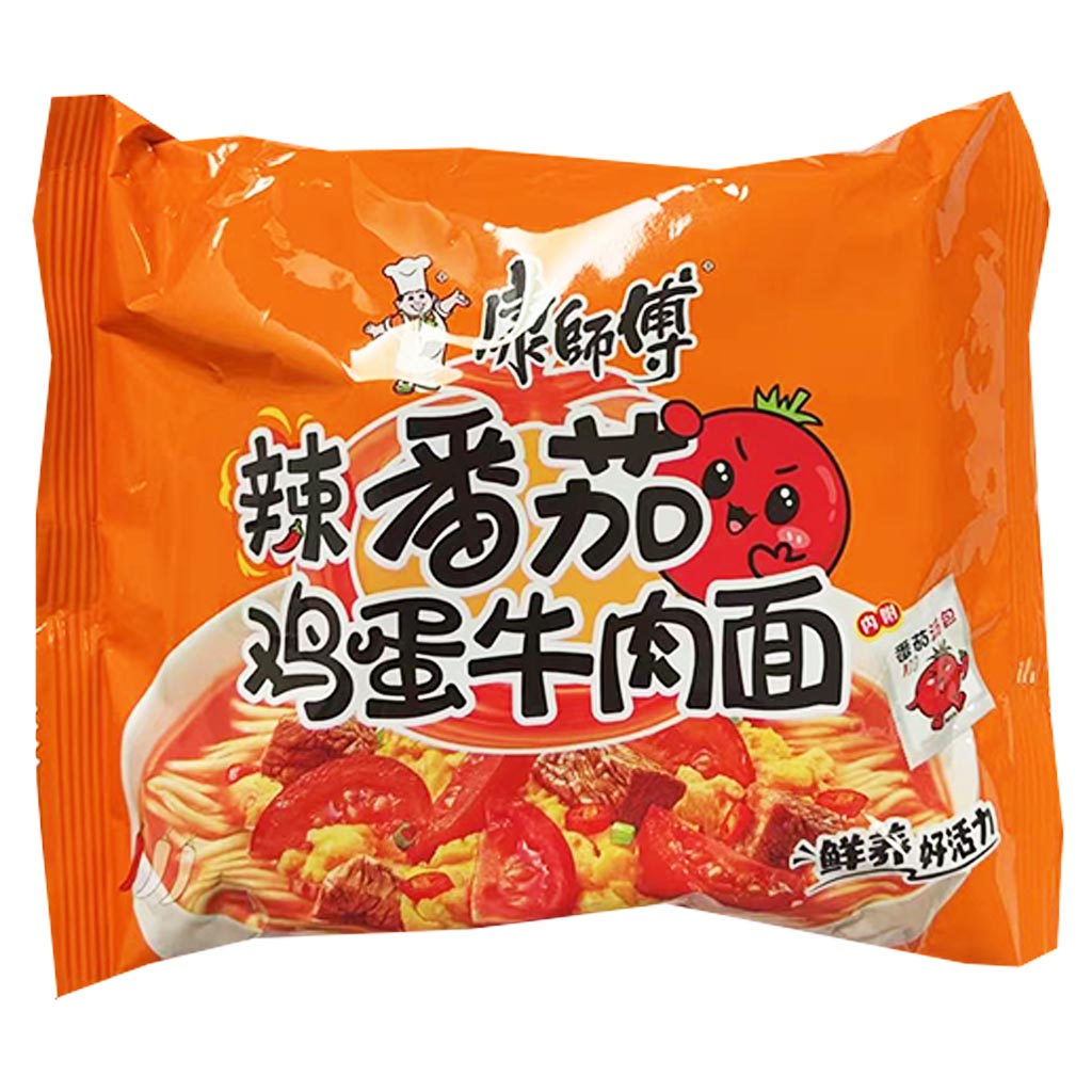 Master Kong Noodle Hot Beef Tomato Egg 110g ~ 康师傅经典单包辣番茄鸡蛋牛肉麵 110g