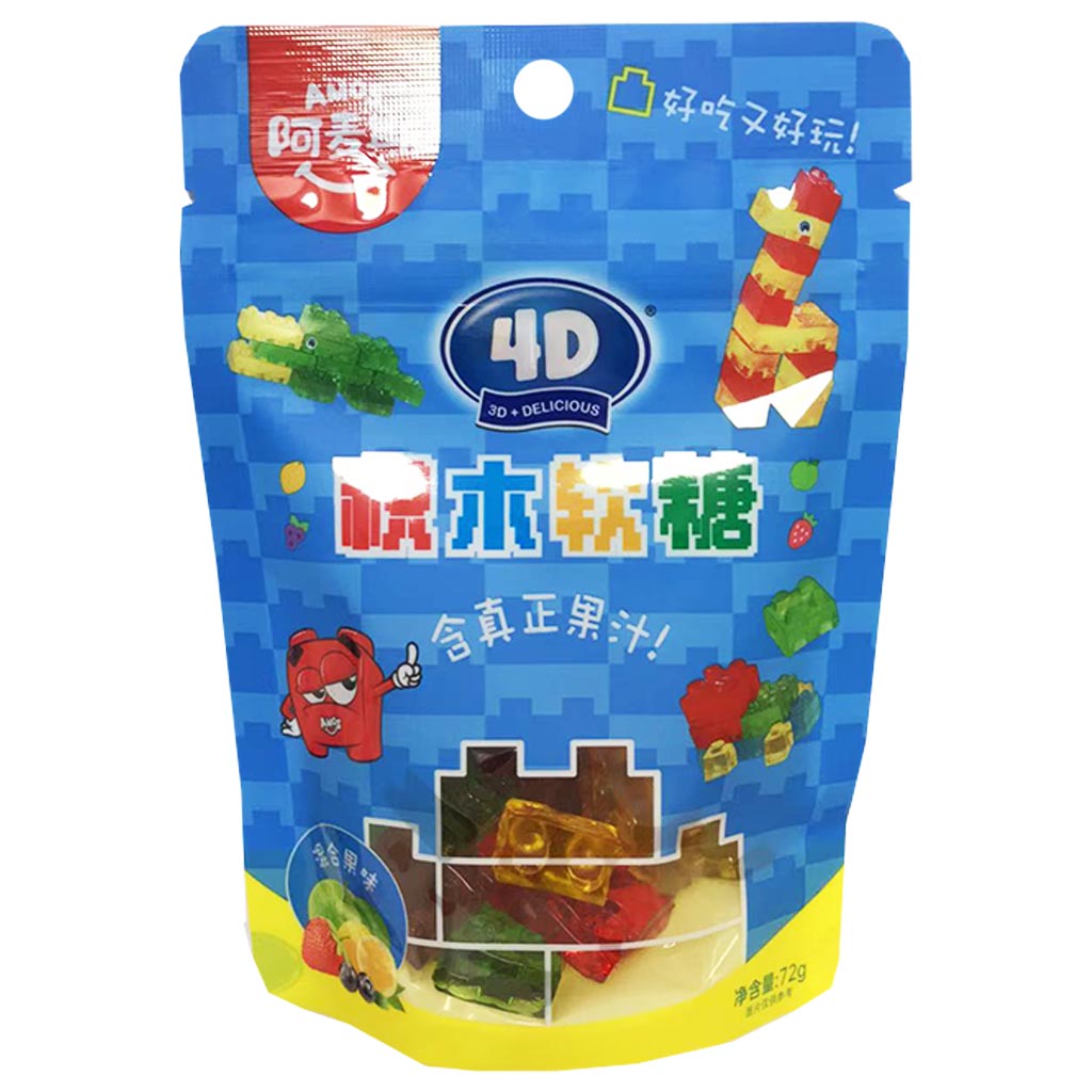 Amos 4D Block Mixed Fruit Gum Candy 72g ~ 阿麥斯積木果汁軟糖 72g