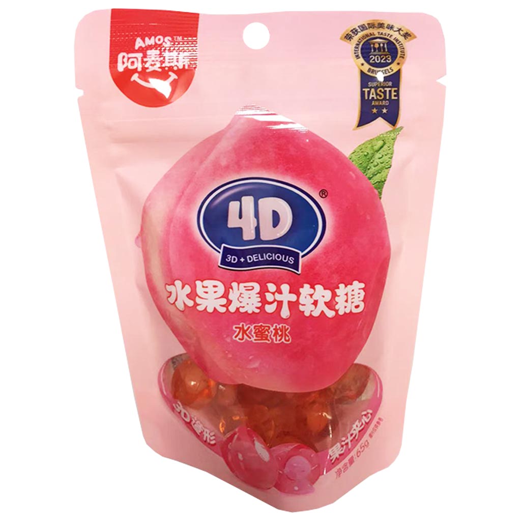 Amos 4D Block Peach Gum Candy 65g ~ 阿麥斯積木水蜜桃爆汁軟糖 65g