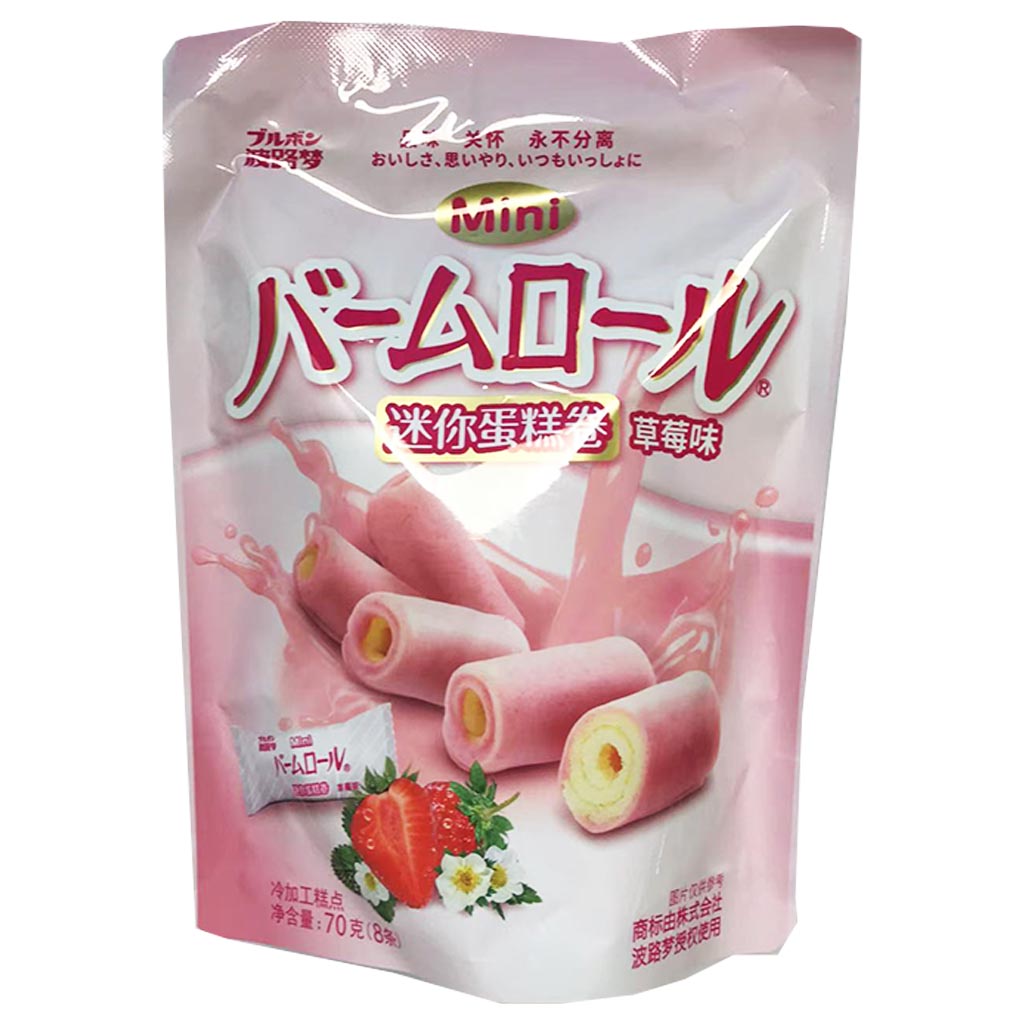 Bourbon Mini Cake Roll Strawberry 70g ~ 波路梦迷你蛋糕卷草莓味 70g