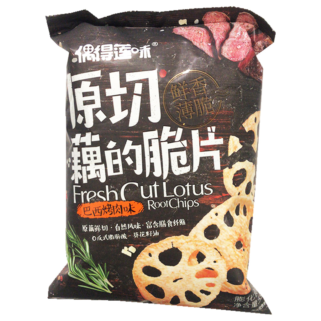 OuDeLian Cut Lotus Roots Chips BBQ 55g ~ 偶得莲味原切藕的脆片巴西烤肉味 55g