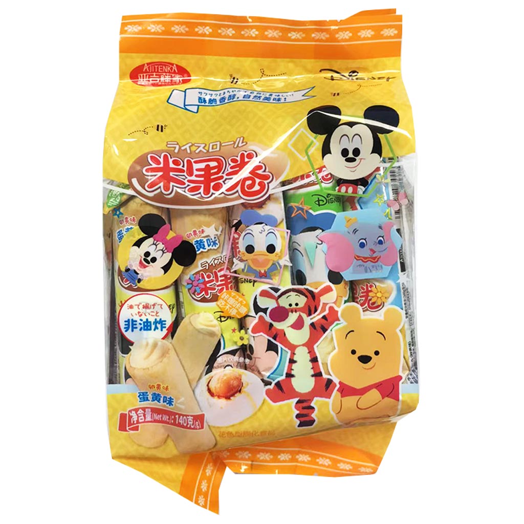 Ajitenka Disney Egg Yolk Rice Roll 140g ~ 亚吉藤家米果卷蛋黄味 140g