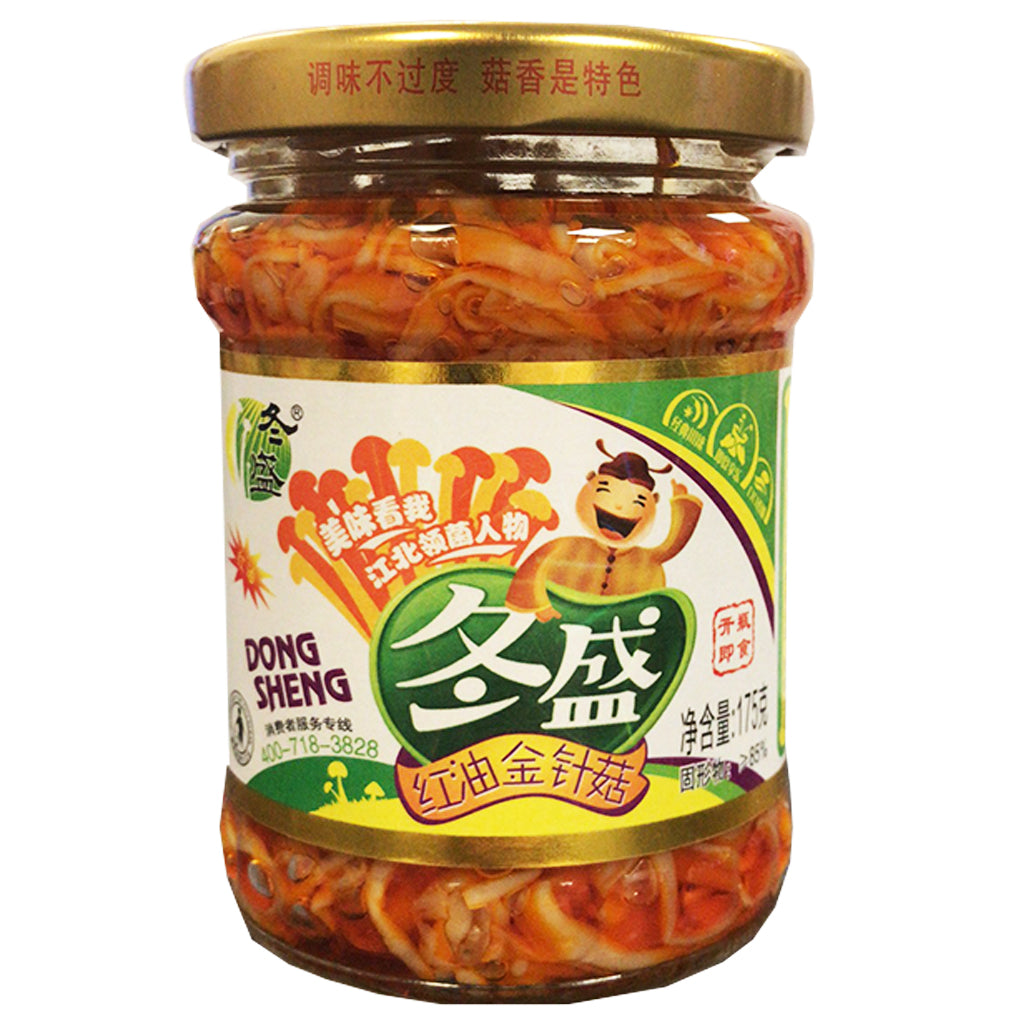 DongSheng Enoki Mushroom Chili Oil 175g ~ 冬盛金针菇武红油味 175g