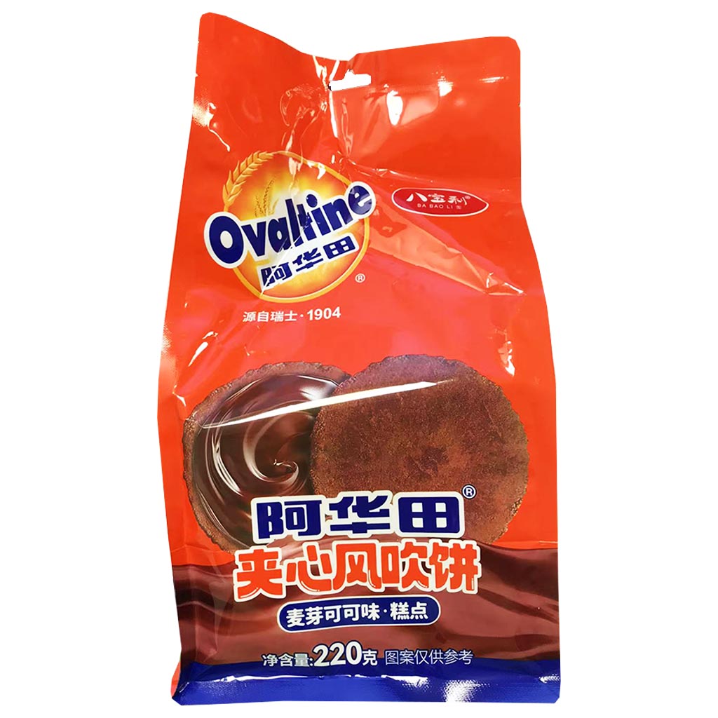 BaBaoLi Biscuit Ovaltine 220g ~ 八寶利夹心风吹饼阿华田 220g