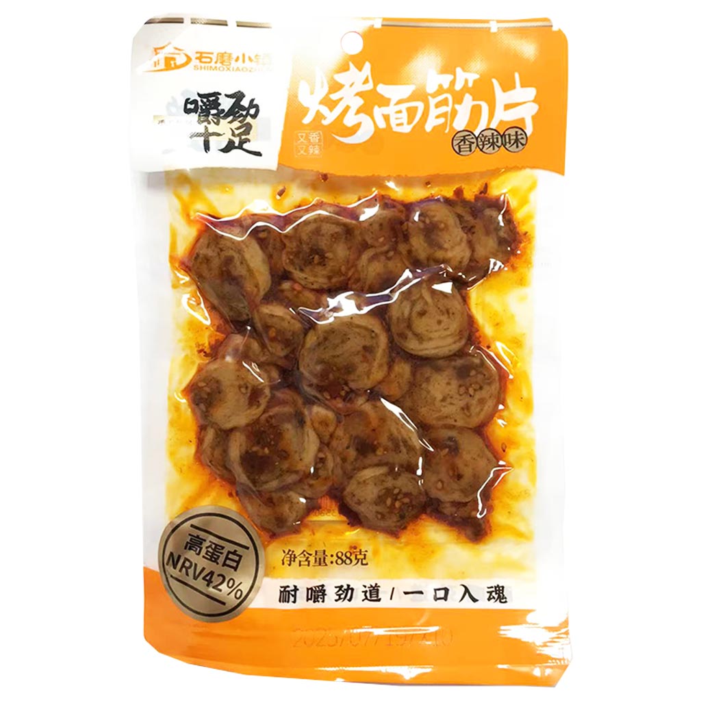Shimoxiaozhen Gluten Flake Spicy 88g ~ 石磨小镇烤面筋片香辣味 88g