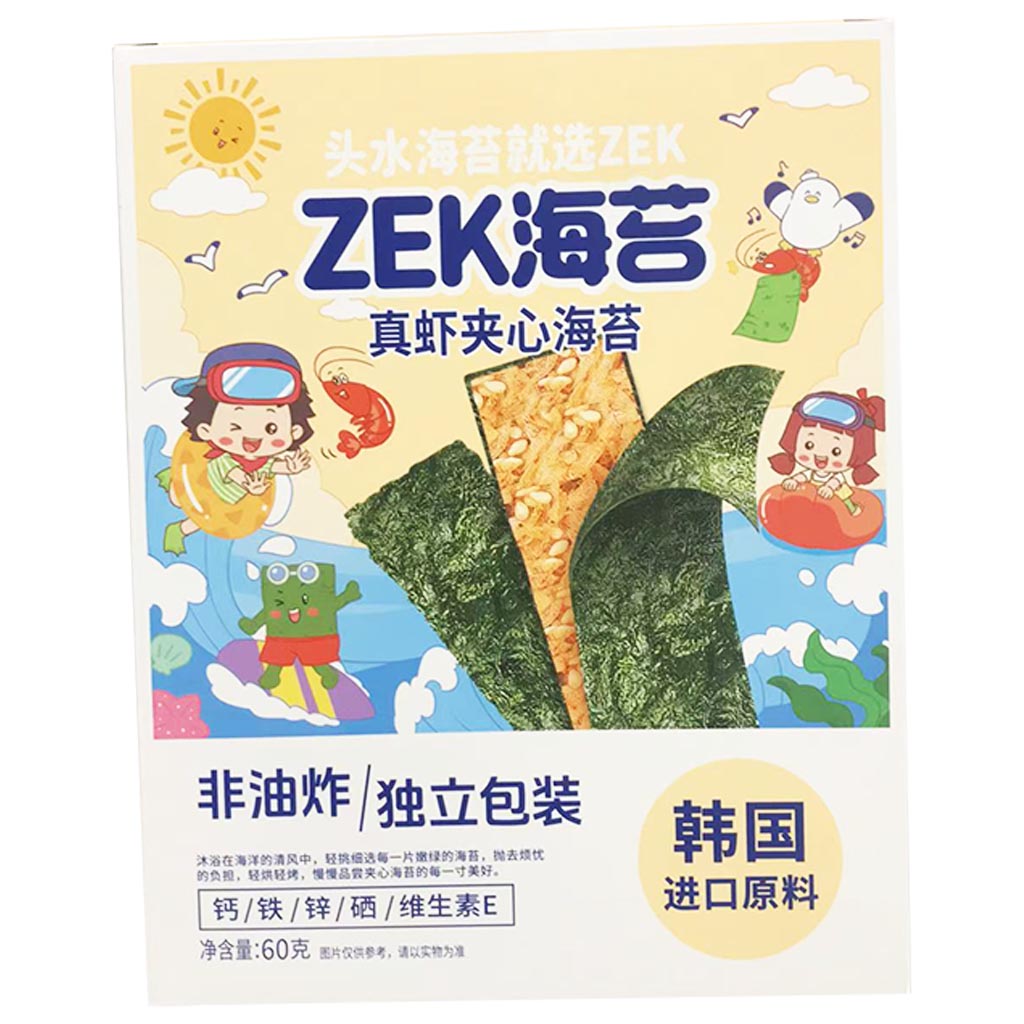 Zek Sandwiched Seaweed Prawn 60g ~ ZEK每日夹心海苔虾味 60g