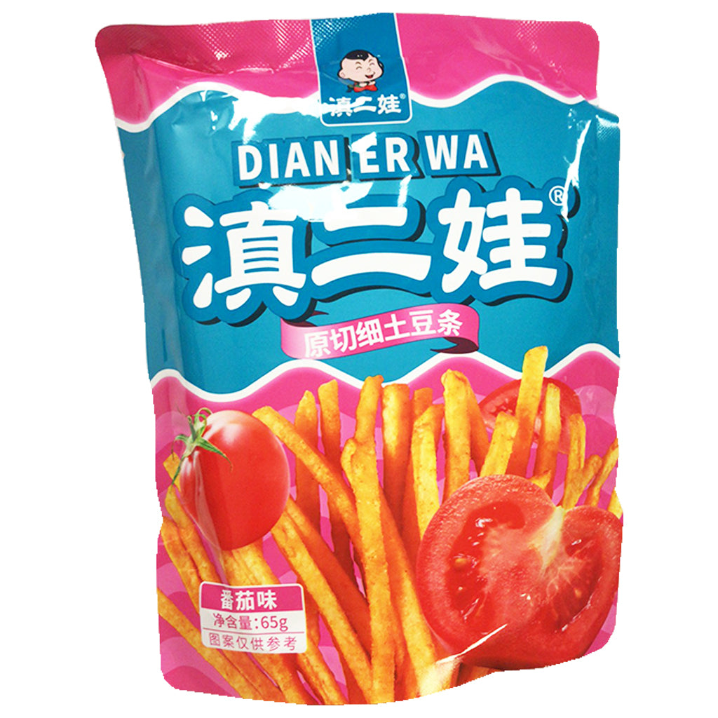 Dian Er Wa Potato Strips Tomato Flavour 65g ~ 滇二娃 土豆条 番茄味 65g