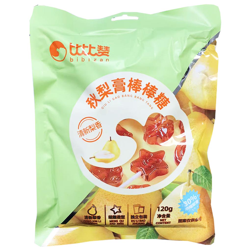 Bi Bi Zan Pear Syrup Lollipop 120g ~ 比比赞秋梨膏棒棒糖 120g
