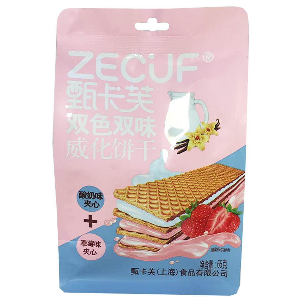 Zecuf Strawberry Yogurt Wafer Stick 65g ~ 甄卡芙双色双味威化饼干酸奶草莓味 65g