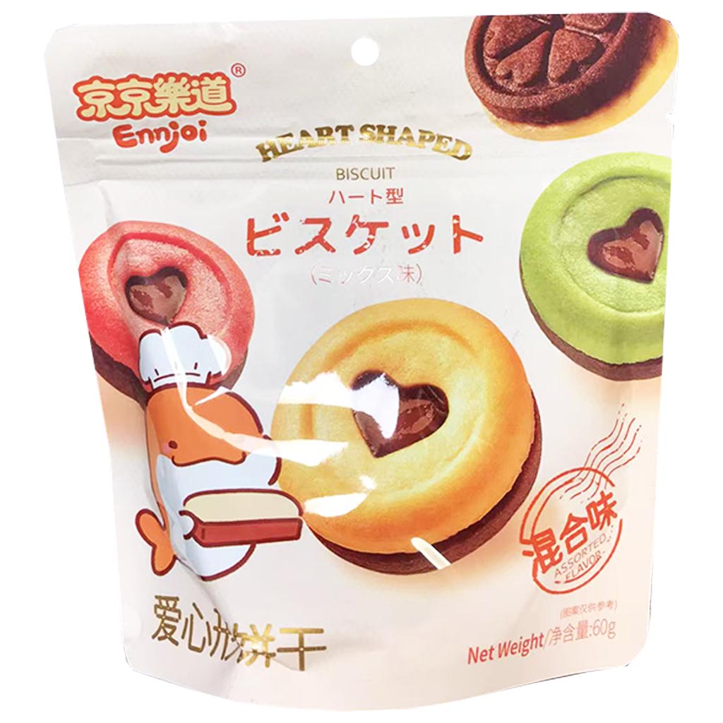 JingJingLeDao Heart Strawberry Mellow 60g ~ 京京樂道愛心型餅乾原味草莓哈密瓜 60g