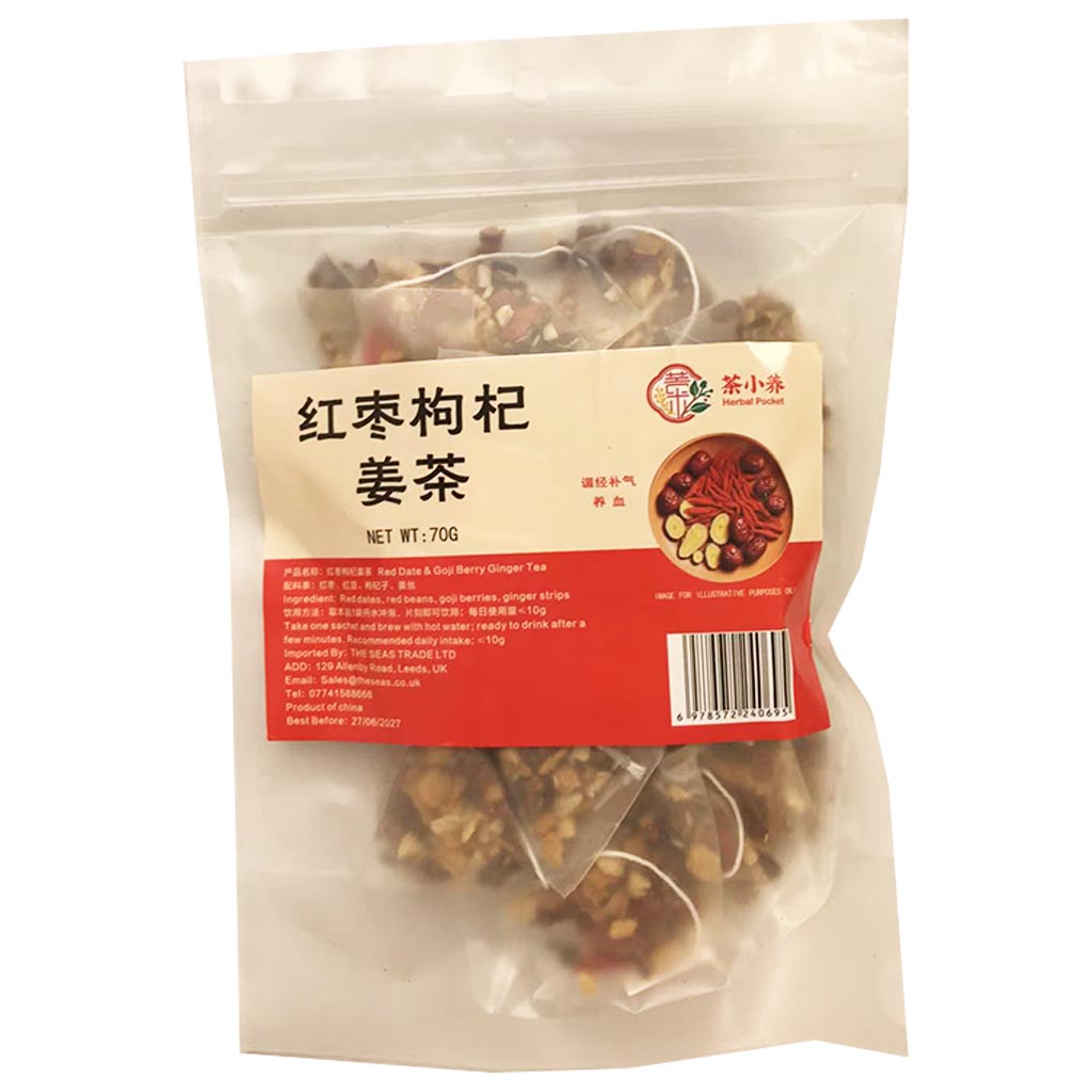 Herbal Pocket Date Goji Berry Ginger Tea 70g ~ 茶小养养生茶包红枣枸杞姜茶 70g