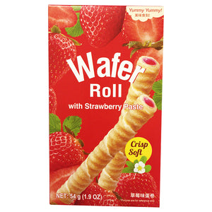 Yummy Yummy Wafer Roll Strawberry 54g ~ 美味食刻草莓味蛋卷 54g