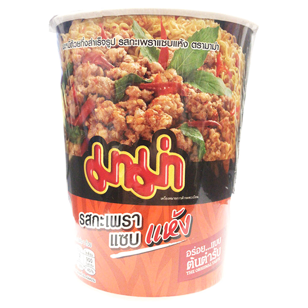 Mama Cup Noodle Stir Fry Spicy Basil 60g ~ MAMA杯装面炒泰国罗勒辣椒 60g