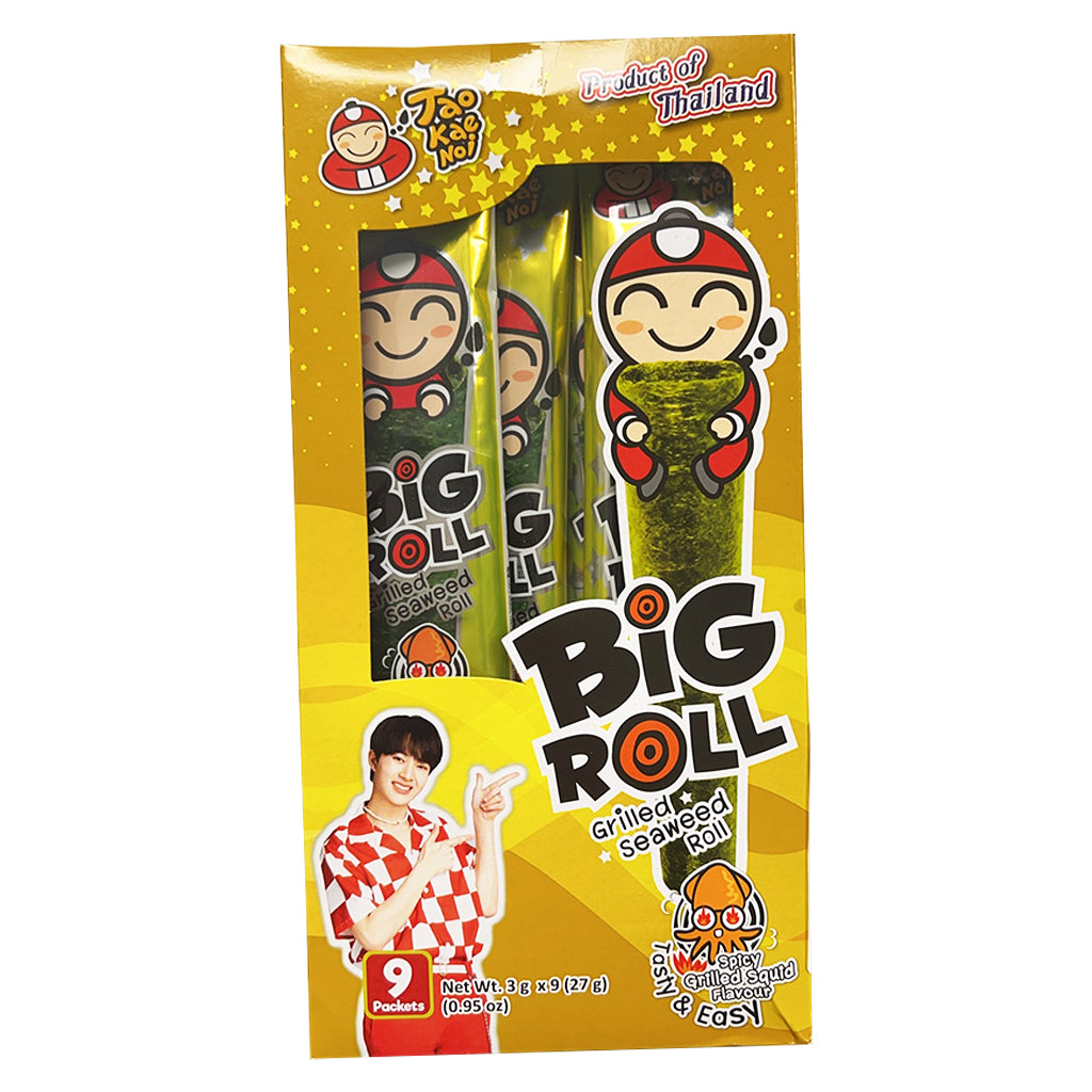 Tao Kae Noi Big Roll Spicy Squid Flavour 27g ~ 小老板紫菜卷 鱿鱼味 27g