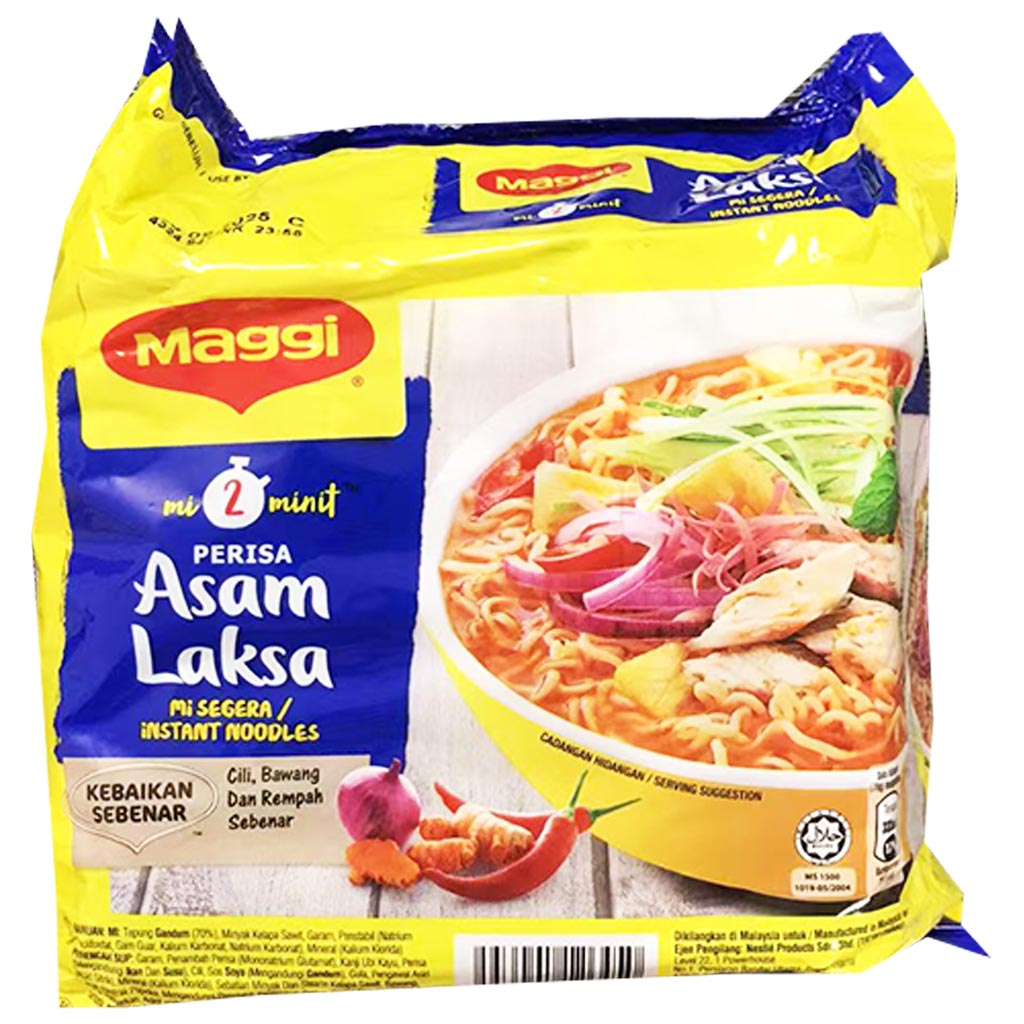 Maggi 2 Min Asam Laksa Multi 390g ~ 美極5包裝麵啦沙 390g