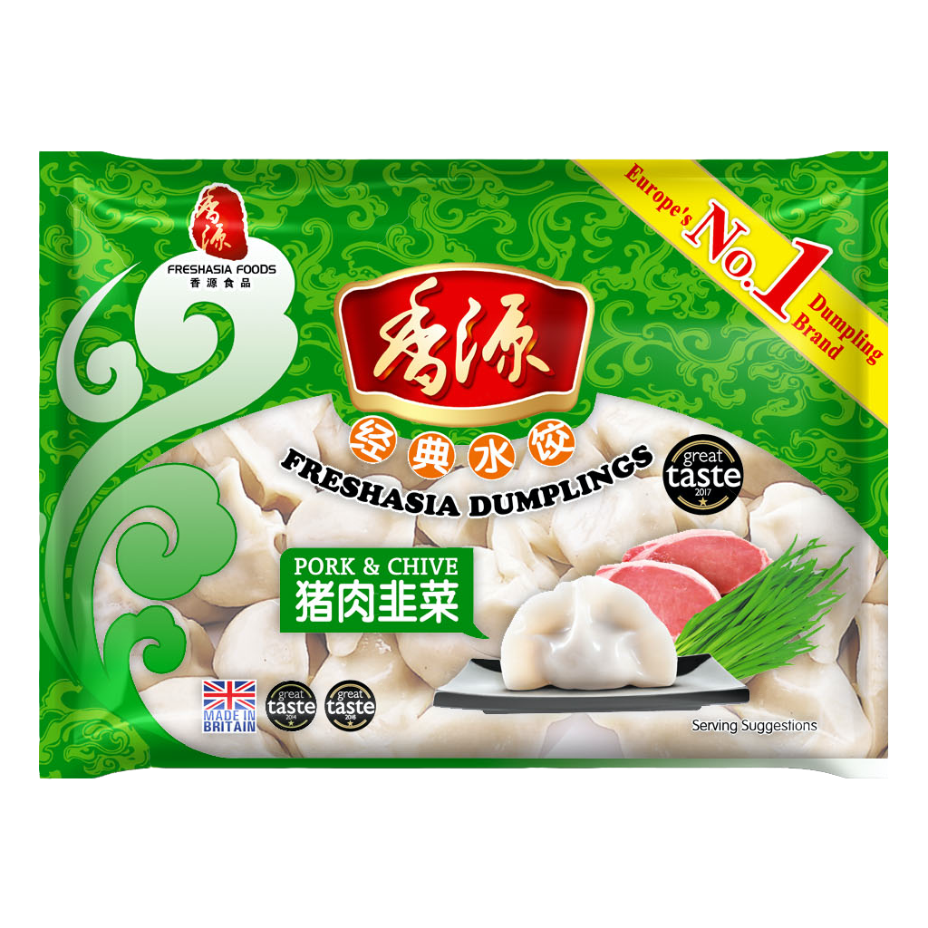Freshasia Pork and Chives Dumplings 410g ~ 香源猪肉韭菜水饺 410g