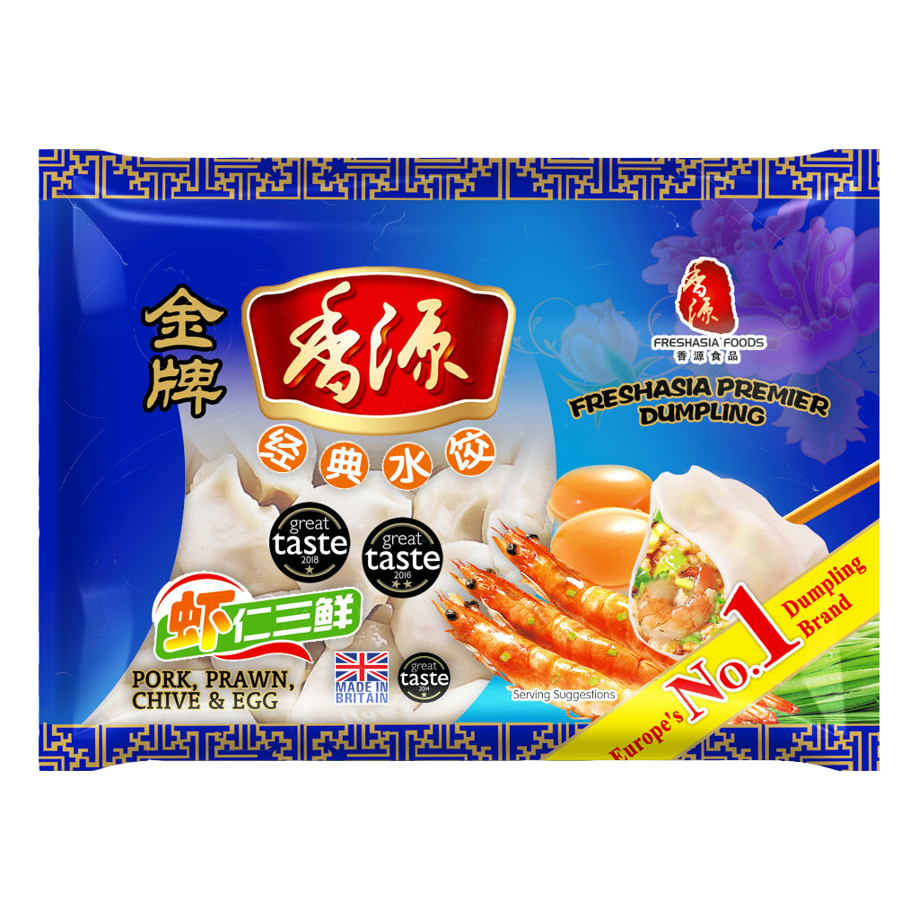 Freshasia Premier Pork & Prawn Chive Egg Dumpling 400g ~ 香源金牌虾仁三鲜水饺 400g
