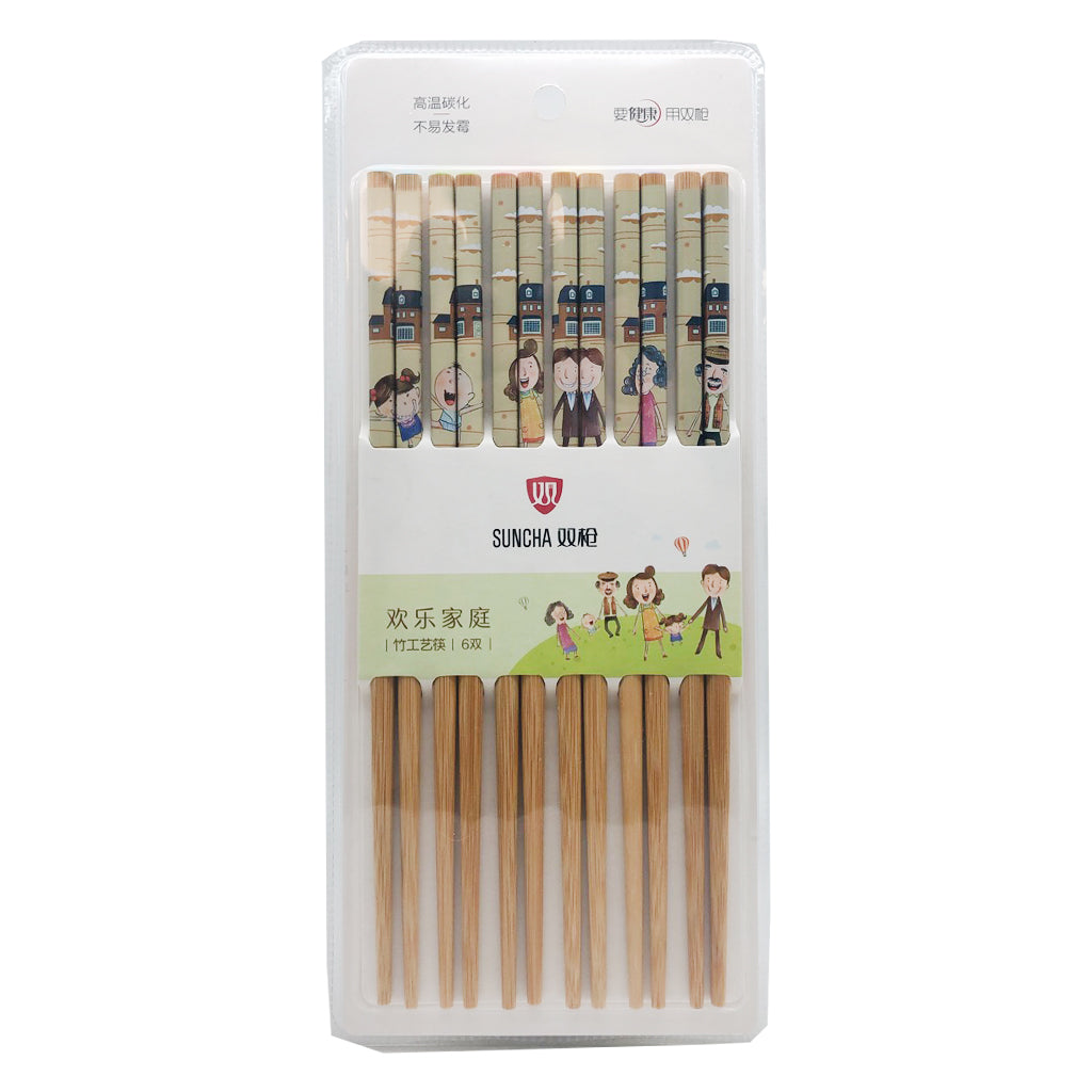 Suncha Bamboo Chopstick Family Set 6 pairs ~ 双枪 欢乐家庭 6双 竹工艺筷