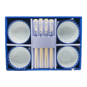 Lixin Dark Blue Flourish Bowl and Chopstick 4 Set ~ 礼信 青花碗筷 4套装