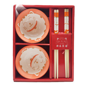 Lixin Fortune Cat Bowl and Chopstick 2 Set ~ 礼信 招财猫碗筷 2套装