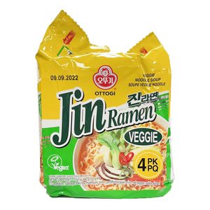 Ottogi Jin Veggi Ramyun Veggie Soup Noodle Vegan 4x110g ~ Ottogi 金拉面 蔬菜素食 4x110g