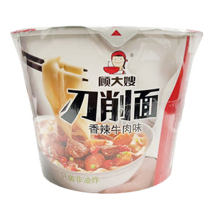 Gu Aunty Sliced Noodle With Spicy Beef Flavour 108g ~ 顾大嫂 刀削面 香辣牛肉味 桶装 108g