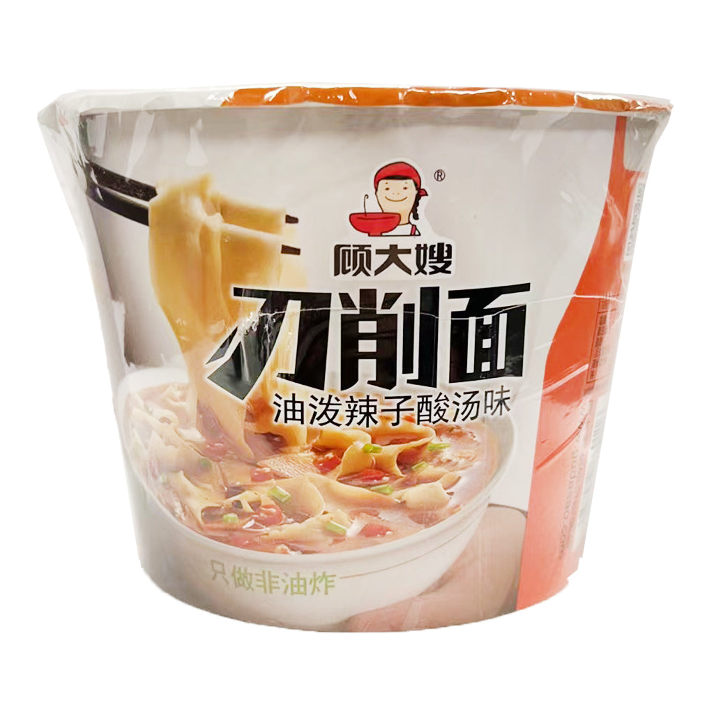 Gu Aunty Sliced Noodle Spicy and Sour Soup Flavour 116g ~ 顾大嫂 刀削面 油泼辣子酸汤面 桶装 116g