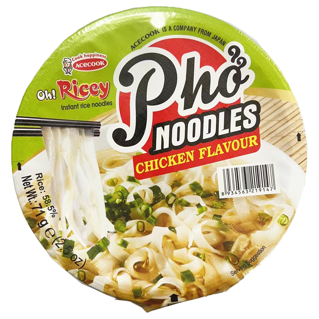 Acecook Oh Ricey Bowl Pho Noodles Chicken Flavour 70g ~ 廚師碗裝雞肉味河粉 70g