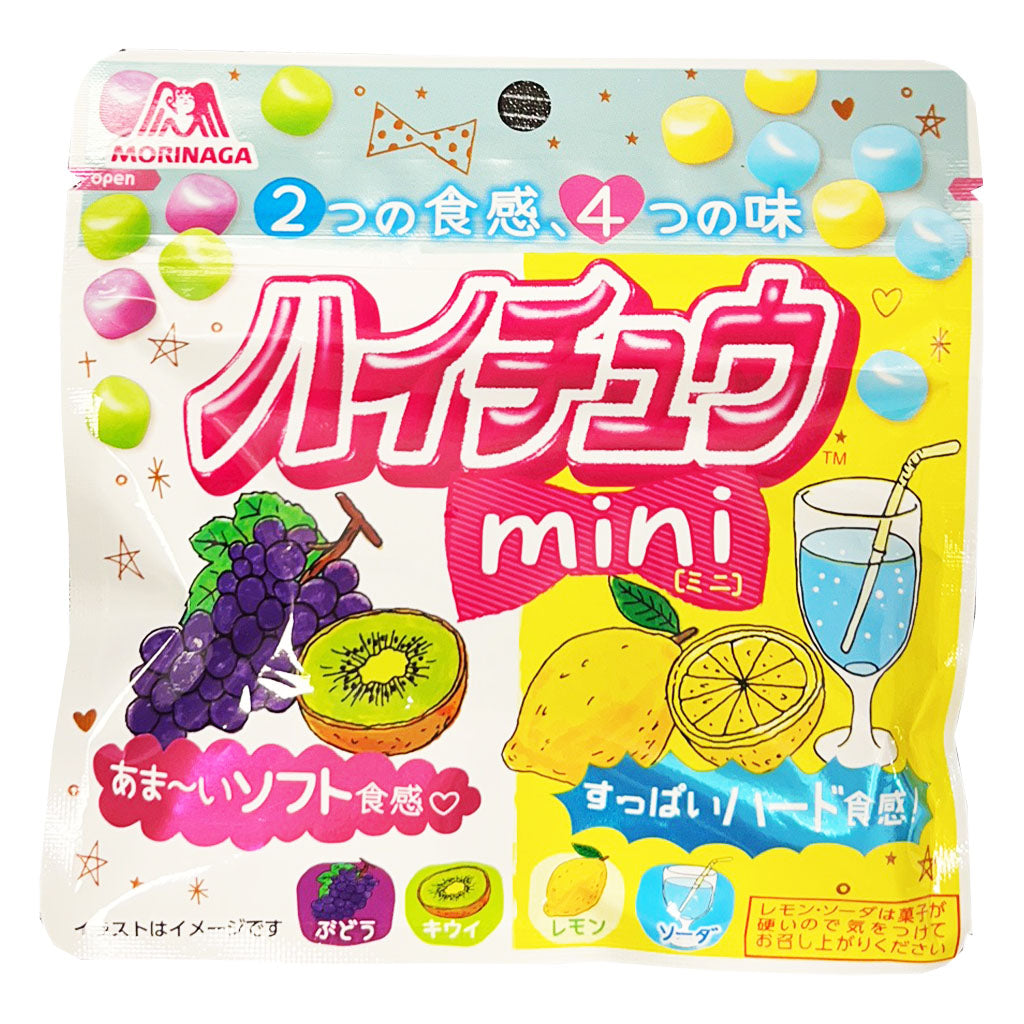 Morinaga Hichew Mini Pouch Assort Candy 60g ~ 日本森永 迷你嗨啾果汁糖 袋装 （葡萄&奇异果，柠檬&汽水）60g