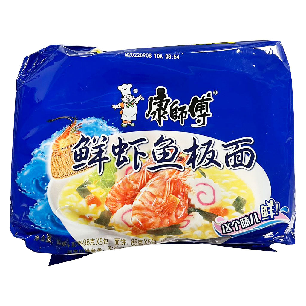 Master Kong Fish Shrimp Flavour Noodle 5 In 1 490g ~ 康师傅 鲜虾鱼板面五连包 490g